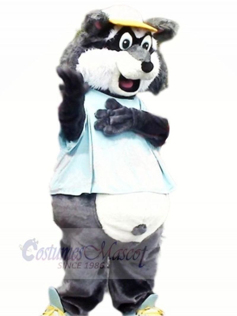 Grey Raccoon with Yellow Hat Mascot Costumes	