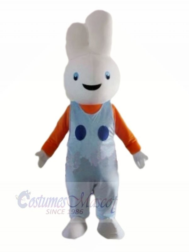 Smiling White Bunny Rabbit Mascot Costumes Cartoon