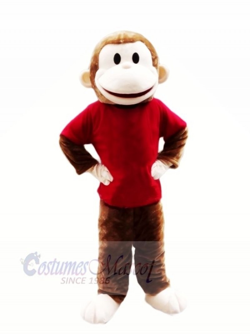 Happy Monkey with Red T-shirt Mascot Costumes Cheap