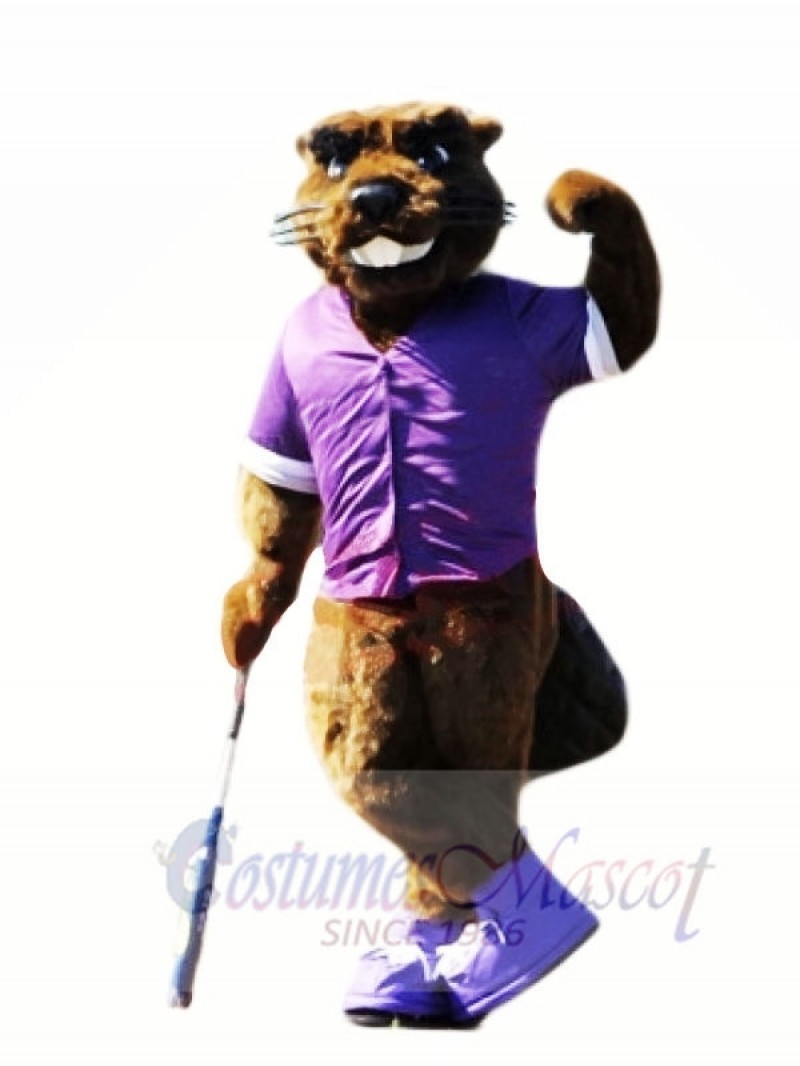 Beaver with Purple T-shirt Mascot Costumes Animal