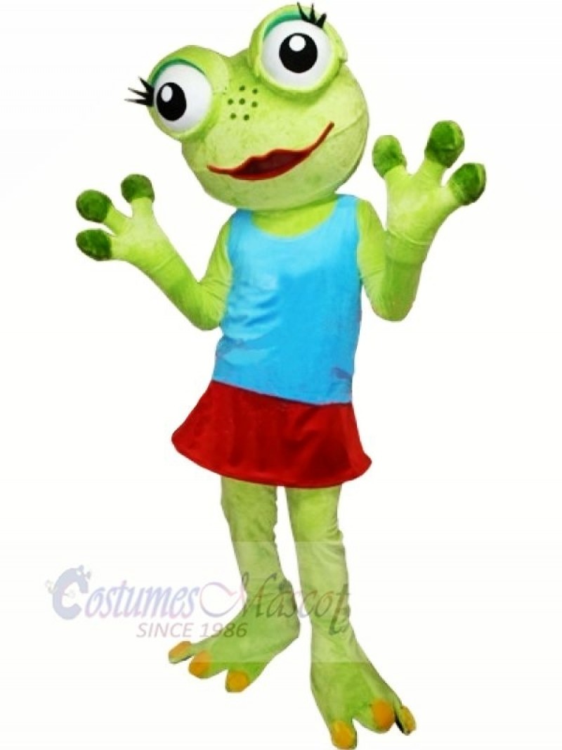 Girl Frog with Blue Vest Mascot Costumes Cartoon	