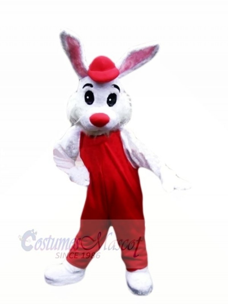 Lovely White Bunny with Red Suit Mascot Costumes Cheap	