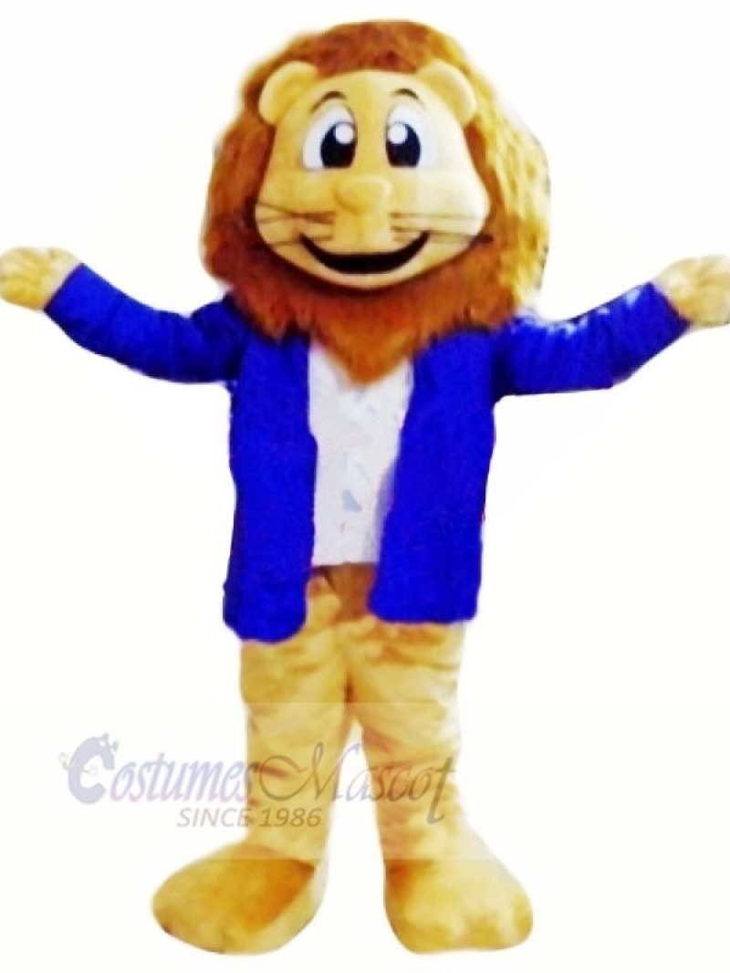 Lion with Blue Jacket Mascot Costumes Cartoon	