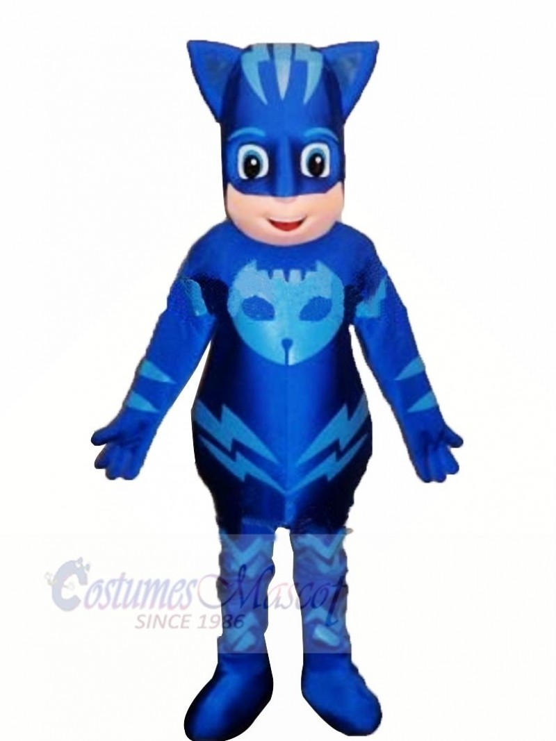 Heroe Boy with Blue Masks Mascot Costume Cartoon