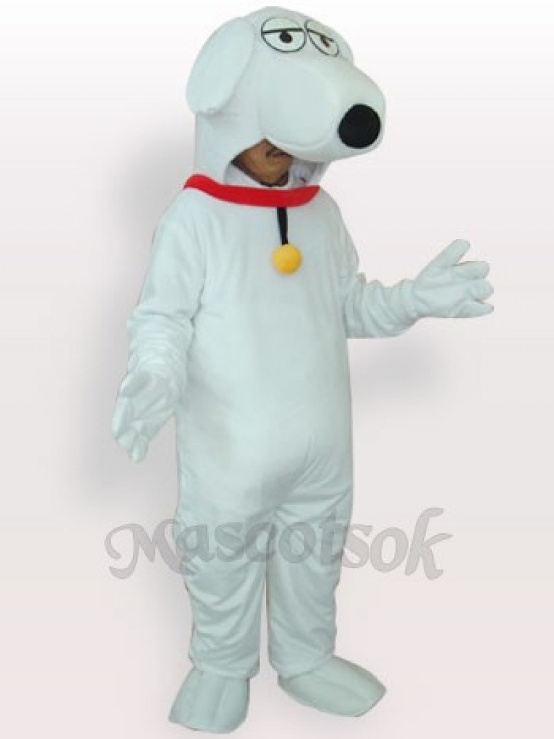 White Dog Short Plush Adult Mascot Costume