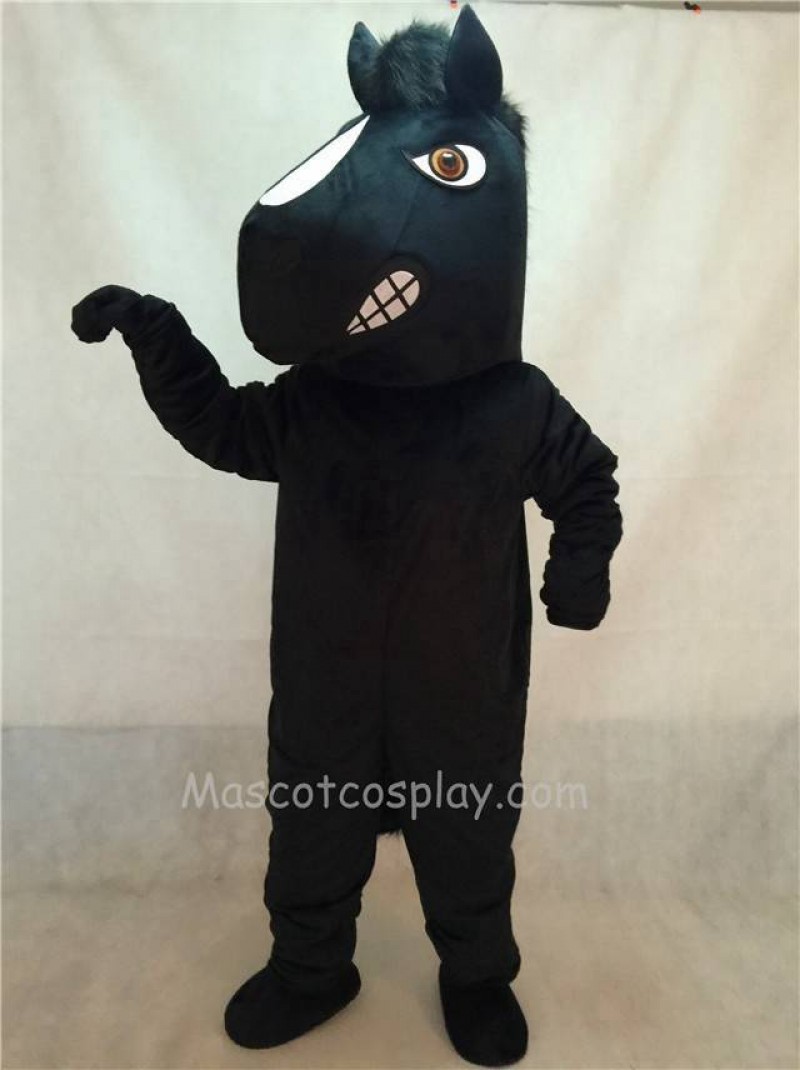 High Quality Energetic Adult Black Stallion Horse Mascot Costume