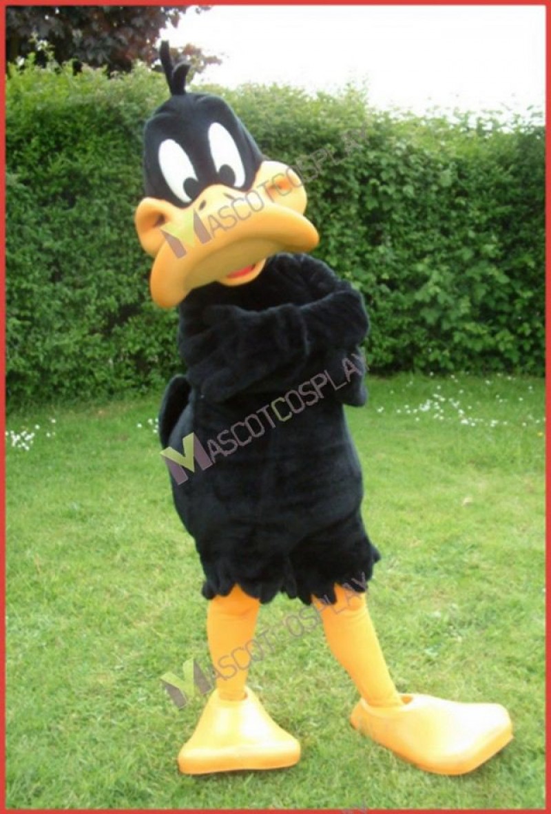 Daffy Duck Mascot Costume Black Duck with Yellow Duck-Bill