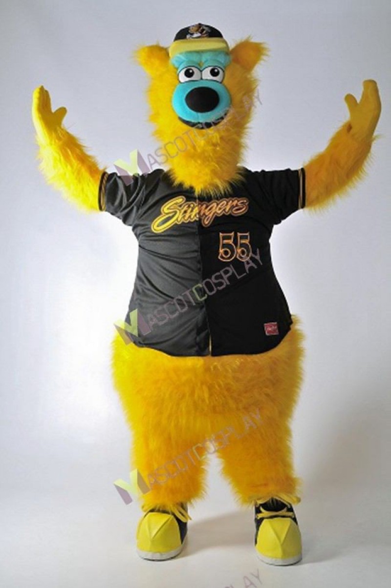 Barry the Bear Willmar Stingers Mascot Costume Yellow Bear Mascot Costume