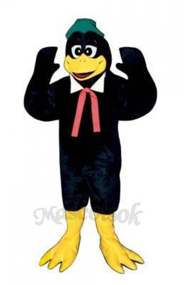 Cute Berry Black Bird with Collar, Hat & Tie Mascot Costume