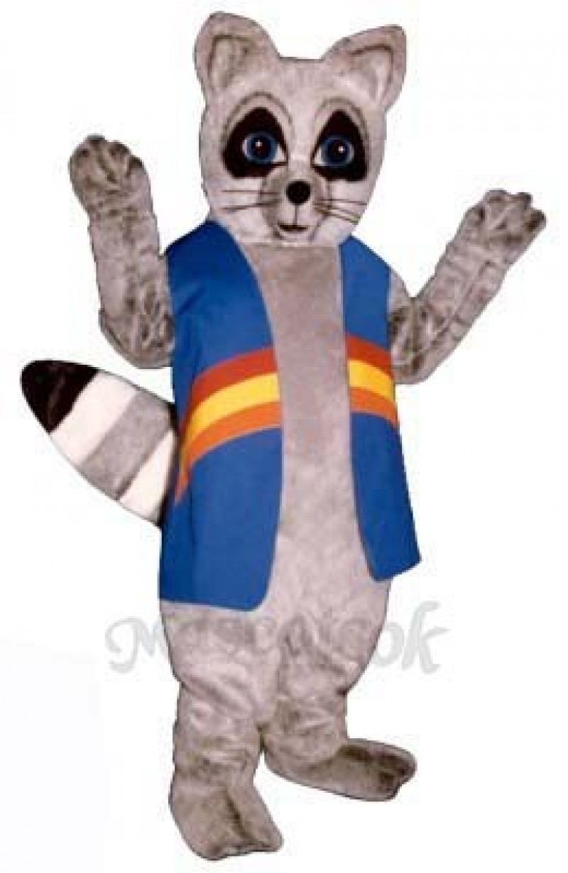 Rainbow Raccoon with Vest Mascot Costume