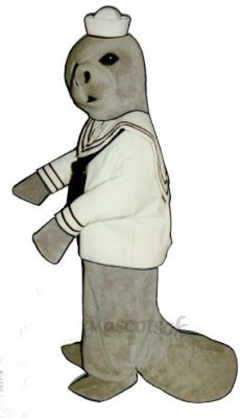 Cute Manatee with Sailor Shirt & Hat Mascot Costume