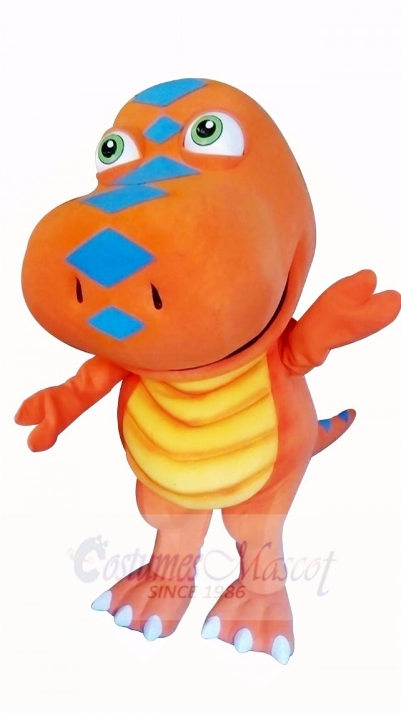 Orange Dinosaur with Big Eyes Mascot Costume Cartoon