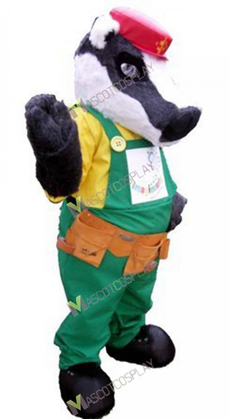 High Quality Adult Gray Badger Mascot Costume in Red Hat