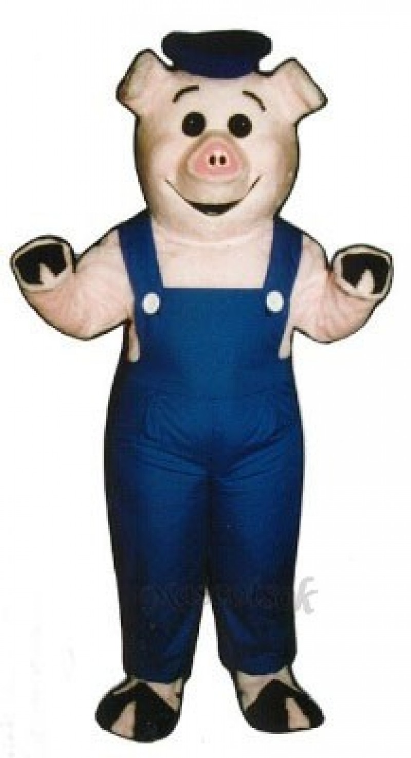 Cute Sailor Piglet Pig Hog with Overalls & Hat Mascot Costume