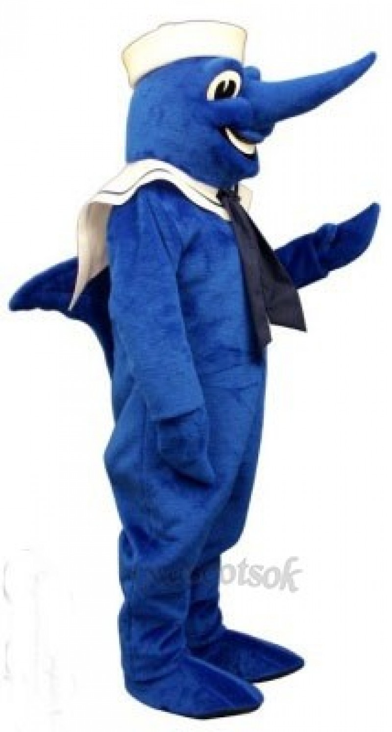 Cute Swordfish with Hat & Collar Mascot Costume