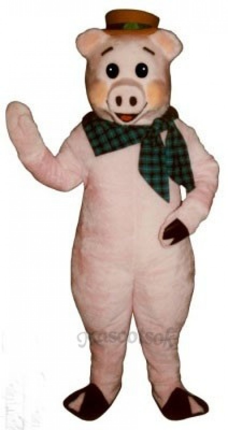 Cute State Fair Pig with Hat & Scarf Mascot Costume