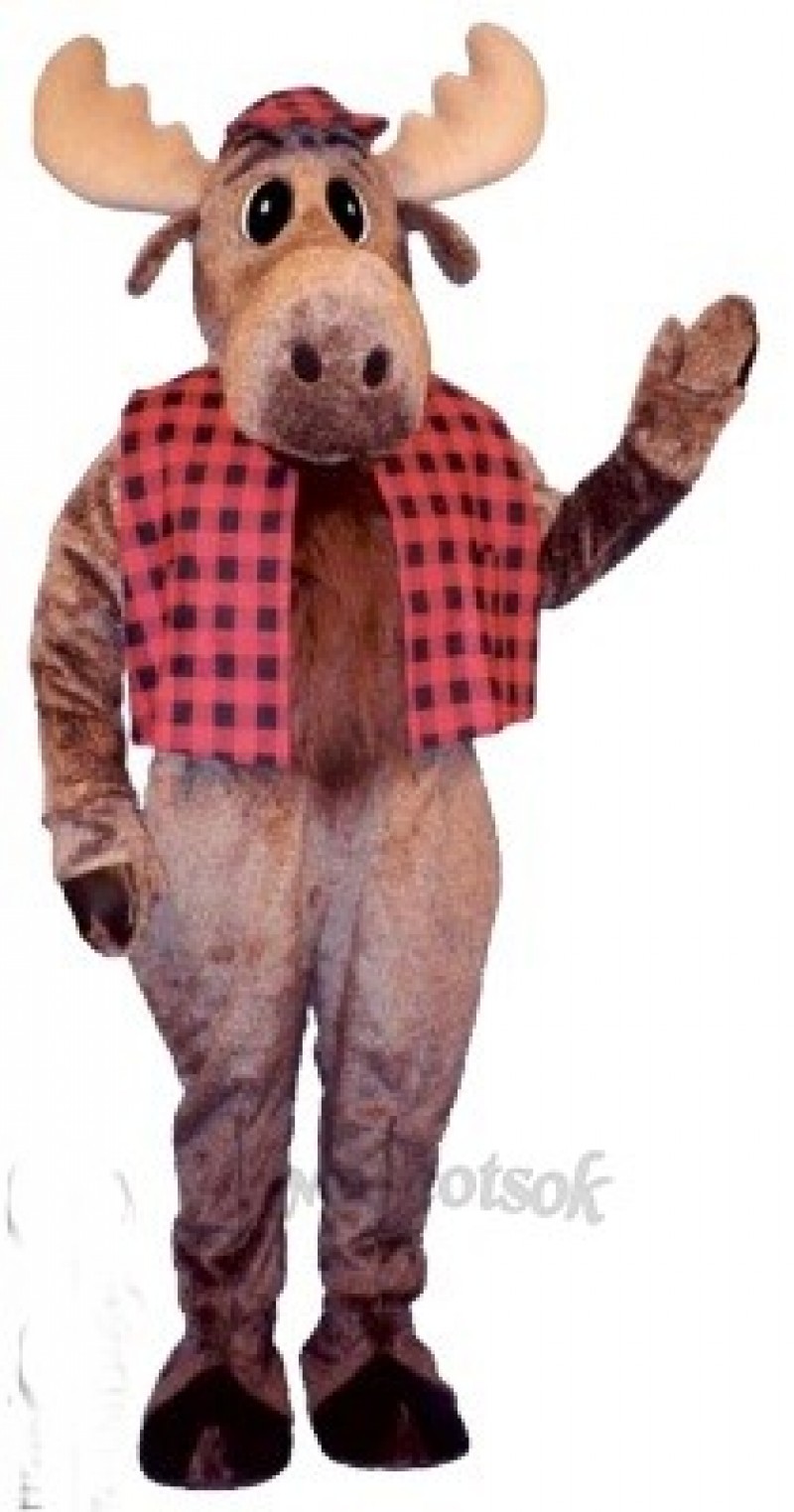 Cute Hunter Moose with Hat & Vest Mascot Costume