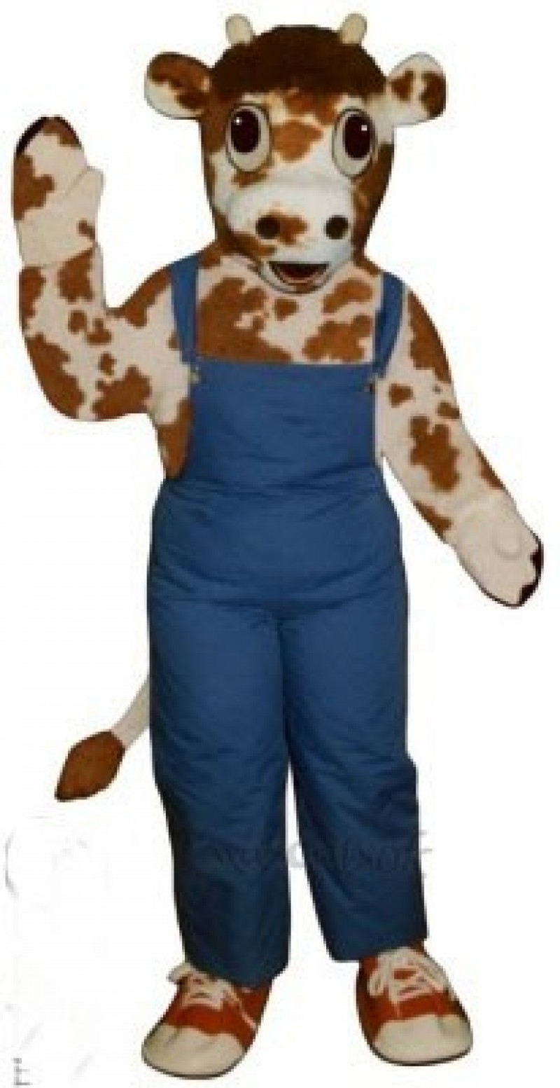 Calf with Overalls & Tennis Shoes Mascot Costume