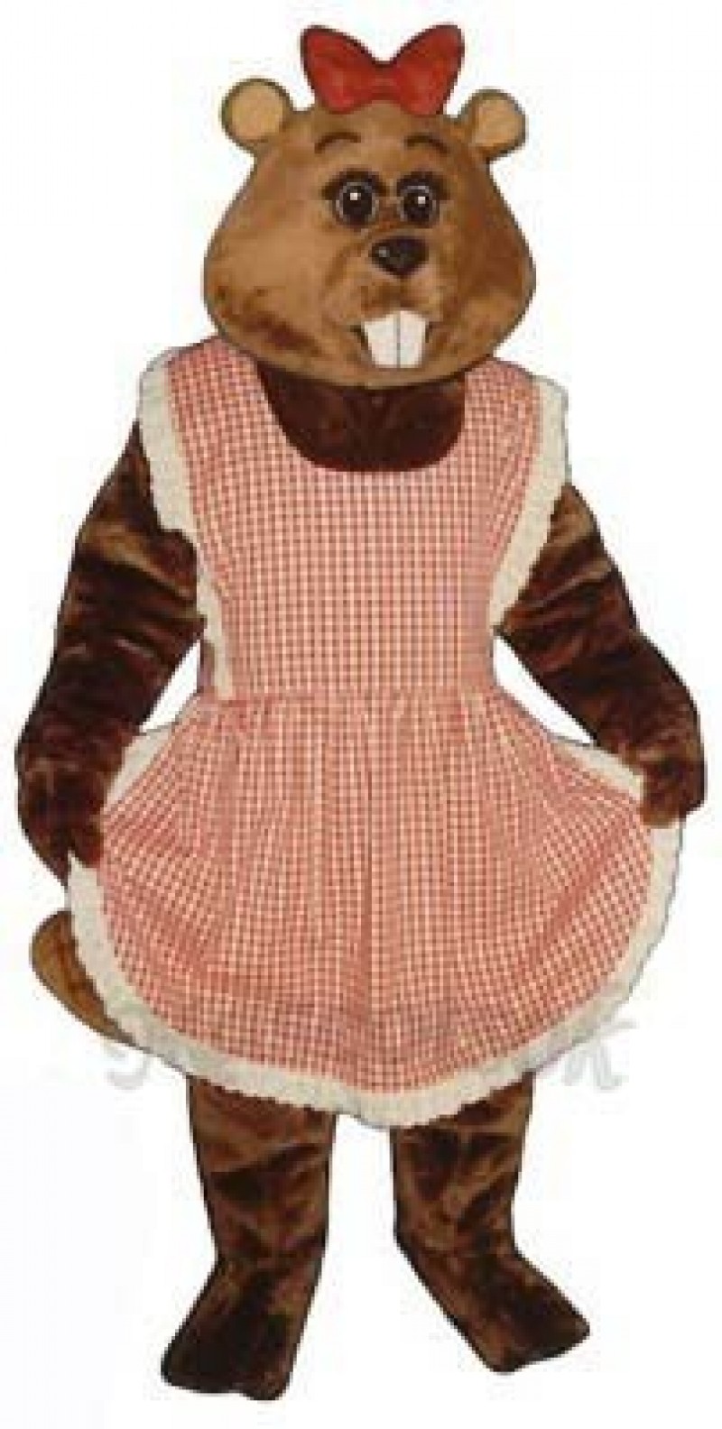 Gloria Beaver with Apron & Bow Mascot Costume