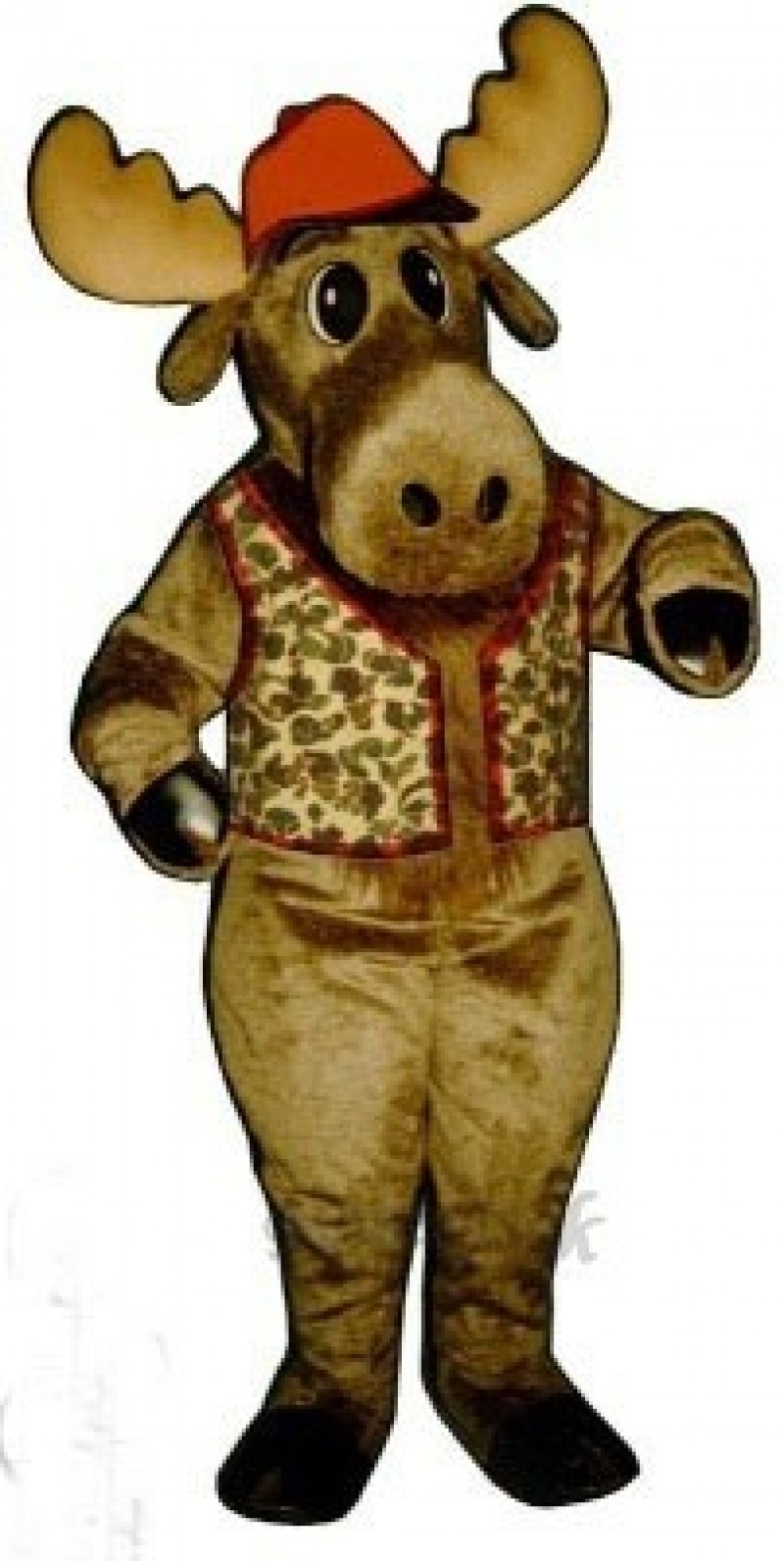 Cute Milton Moose with Hunting Vest & Hat Mascot Costume