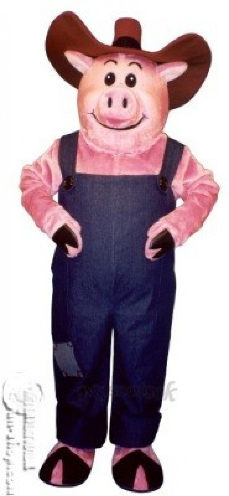 Farmer Hog with Overalls & Hat Mascot Costume
