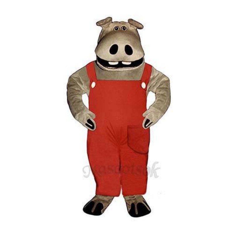 Hippie Hippo with Overalls Mascot Costume