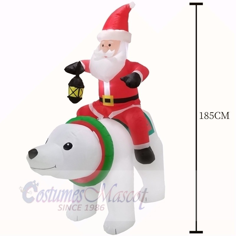 6ft Inflatable Santa Clause Riding Polar Bear with Lantern Light Christmas Holiday Decoration Outdoor Yard Lawn Art Decor