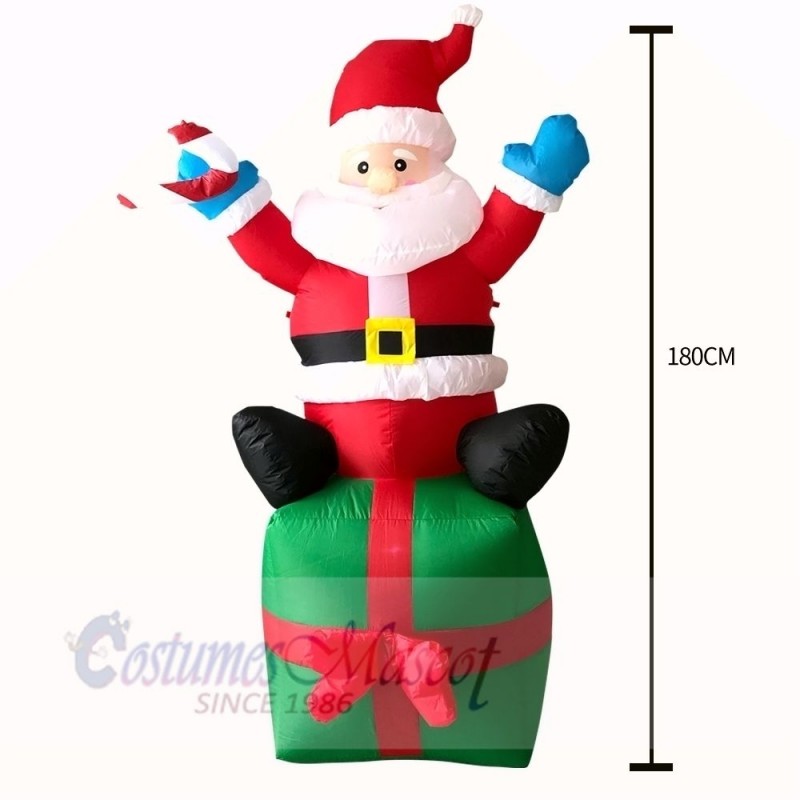 6ft Christmas Inflatable Santa Claus Sitting On Gift Box Outdoor Indoor Holiday Decoration Yard Lawn Home Outside Art Decor