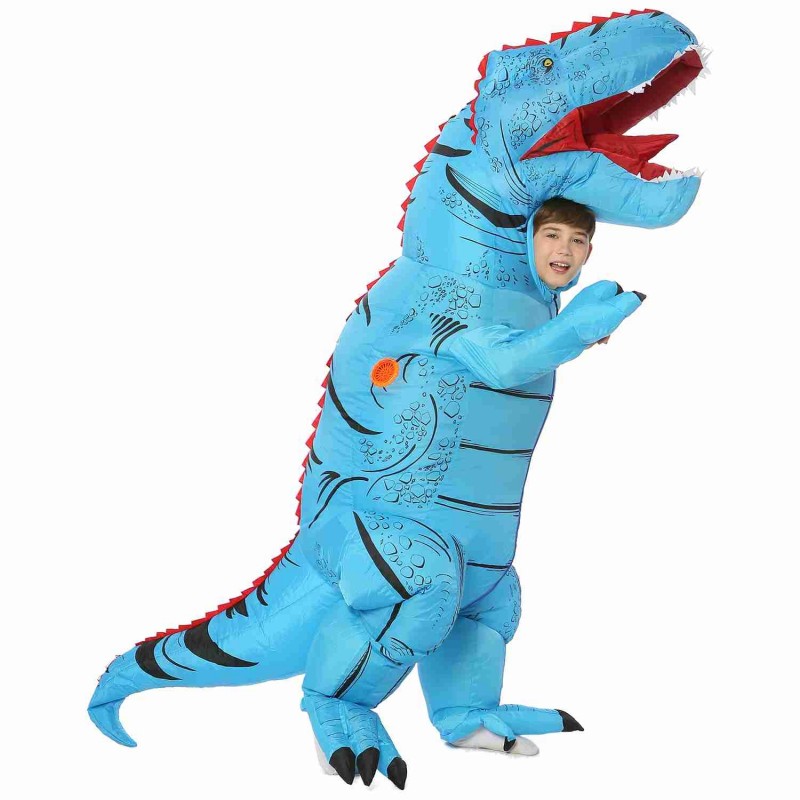 Blue T-Rex Dinosaur Inflatable Costume Air Blow up Party Suit for Adult/Kid