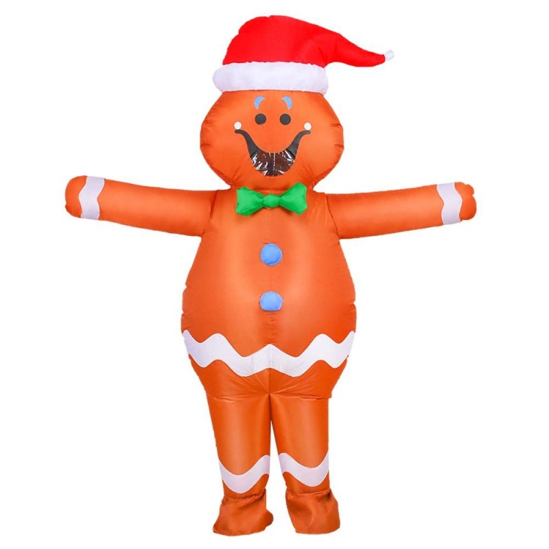 Gingerbread Man Inflatable Costume Blow up Halloween Christmas Bodysuit for Adult