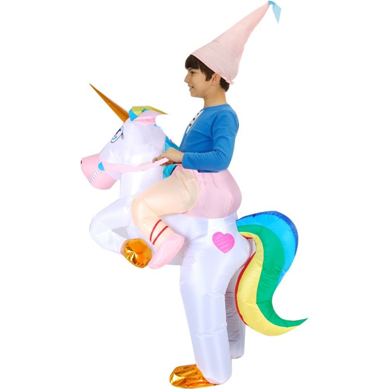 Unicorn with Rainbow Tail Carry me Ride on Inflatable Costume Jumpsuit for Adult/Kid