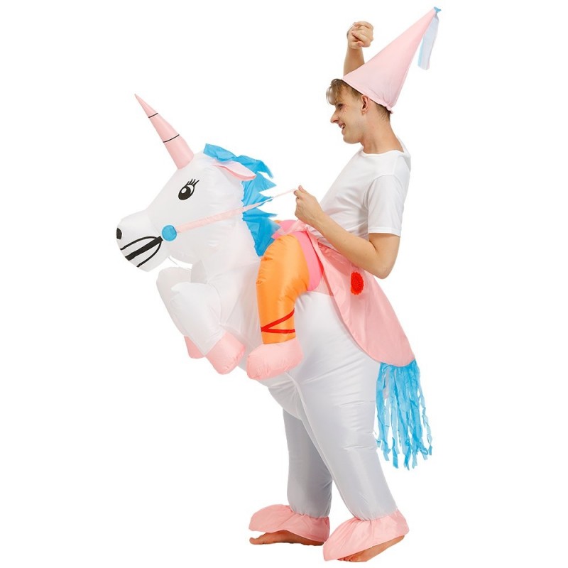 Unicorn with Pink Corn Carry me Ride on Inflatable Costume Jumpsuit for Adult/Kid