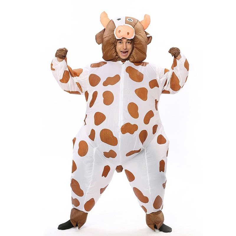 Cow Milk Cattle Inflatable Costume Halloween Christmas Costume for Adult/Kid Coffee Color