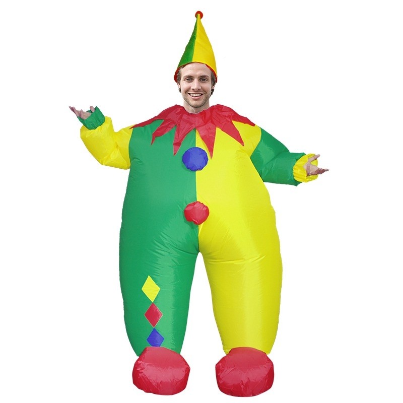 Clown with Yellow and Green Hat Inflatable Costume Halloween Christmas Jumpsuit for Adult