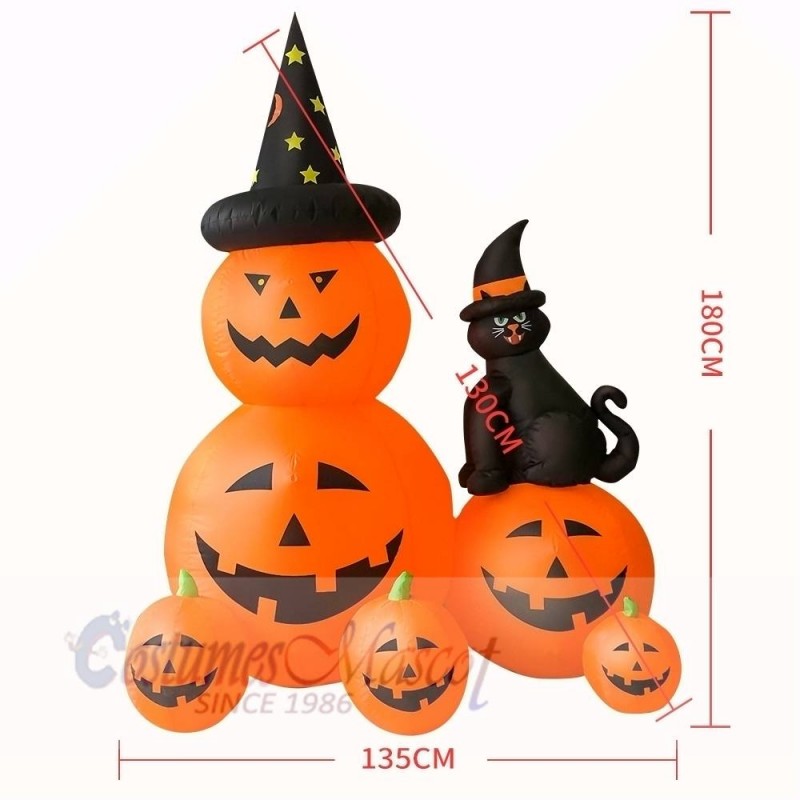6ft Inflatable Witch Pumpkins with Black Cat with LED lights Halloween Holiday Decoration Outdoor Yard Lawn Art Decor