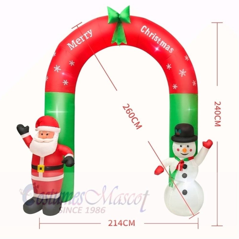 8ft Inflatable Large Arch with Santa Claus & Snowman with LED Lights Holiday Archway Decoration Outdoor Yard Lawn Art Decor