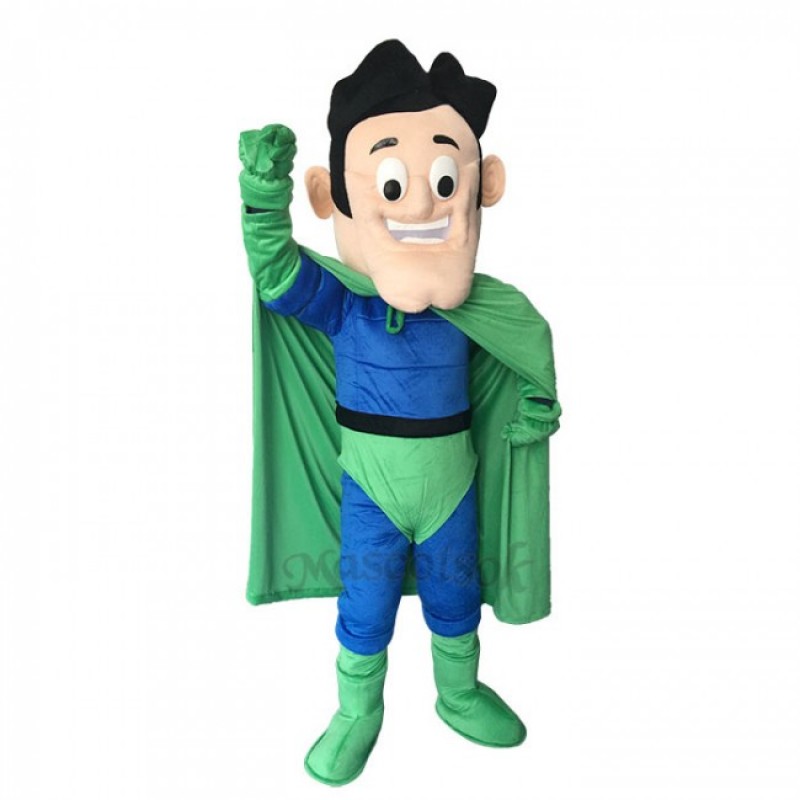 New Super Hero in Blue and Green Mascot Costume