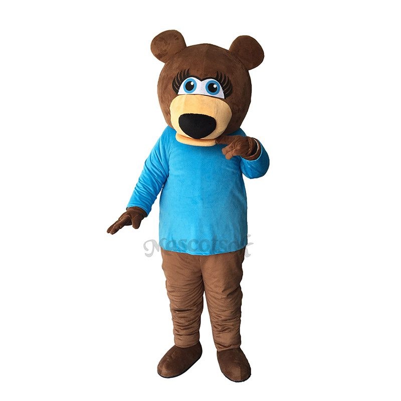 Funny Ms.Bear in Blue T-shirt Mascot Adult Costume