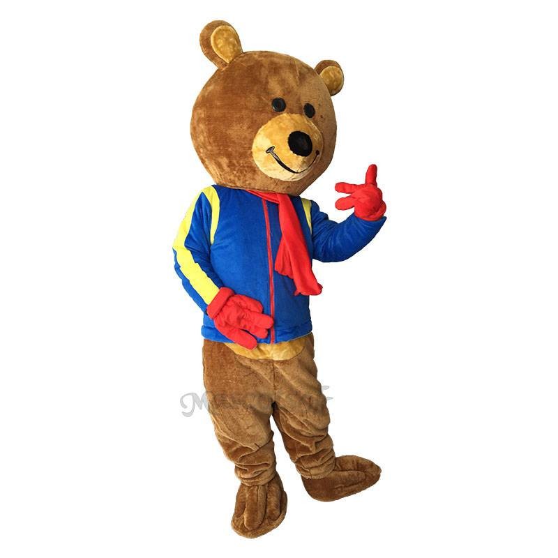 Lovely Brisky Bear with Blue Shirt Mascot Costume