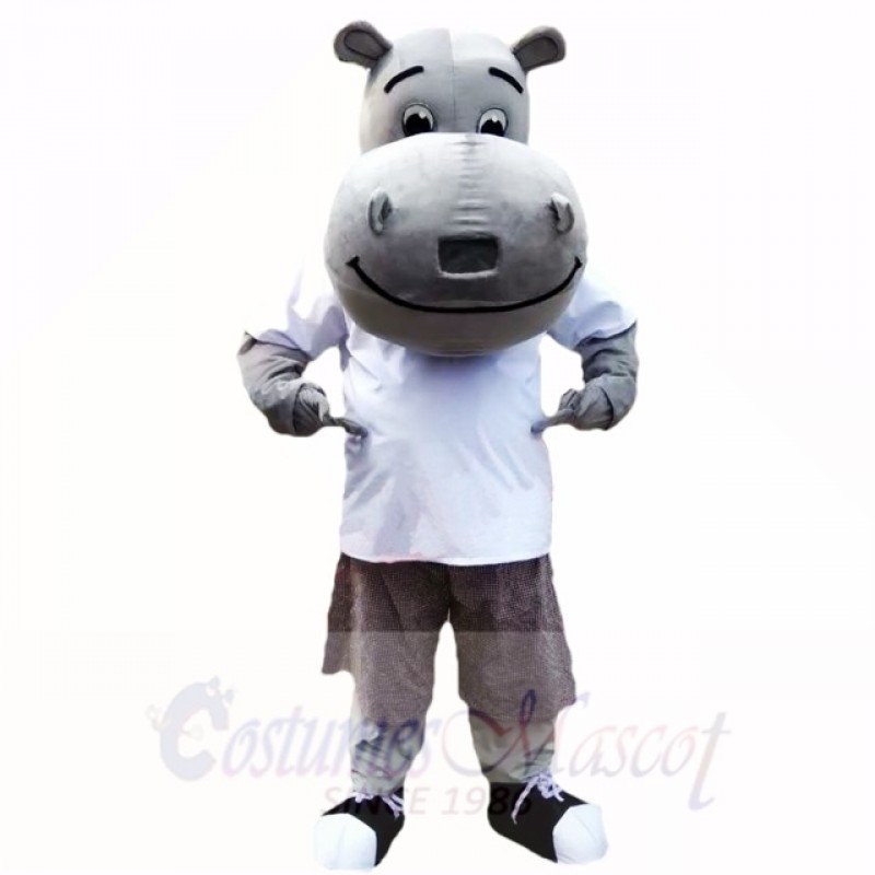 Gray Hippo with White Shirt Mascot Costumes School