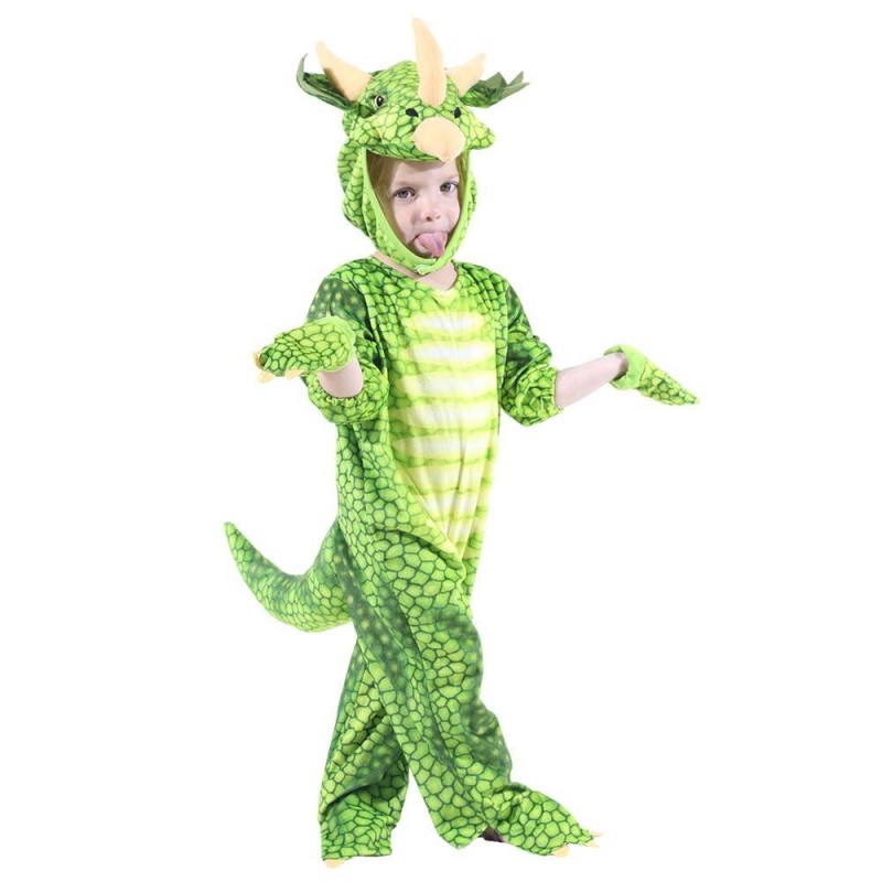 Green Triceratops Dinosaur Costume Dinosaur Jumpsuit Halloween Christmas Dress up Gift for Kid