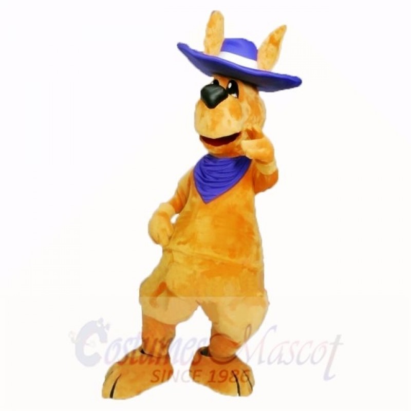 Friendly Adult Kangaroo with Blue Hat Mascot Costumes Adult