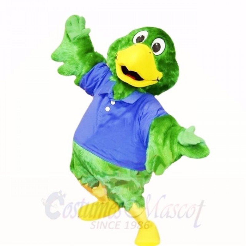 Green Parrot with Blue Shirt Mascot Costumes School