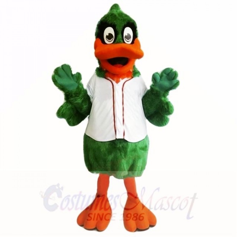 Green Duck with White Shirt Mascot Costumes Cartoon