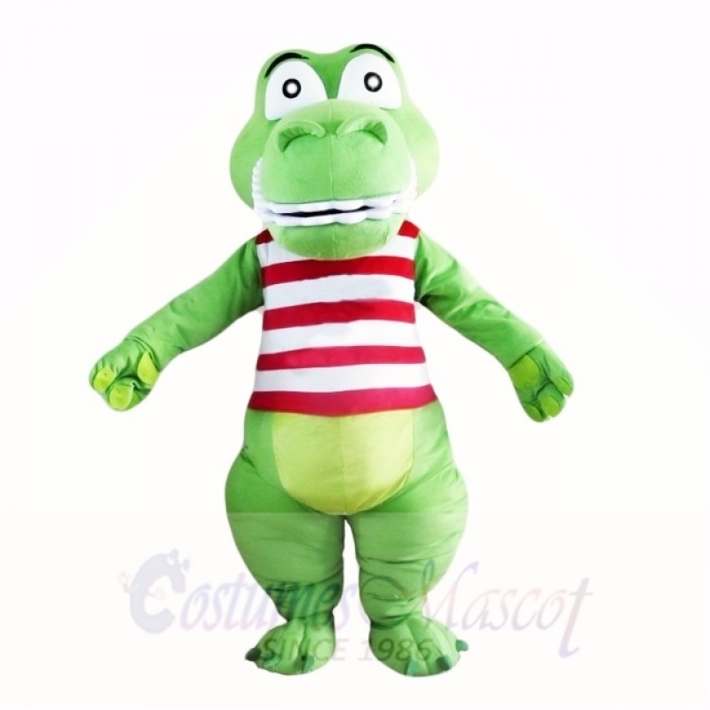 Green Cute Crocodile with Red and White Shirt Mascot Costumes Cartoon