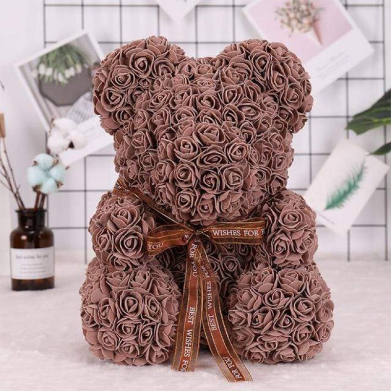 Brown Rose Teddy Bear Flower Bear Best Gift for Mother's Day, Valentine's Day, Anniversary, Weddings and Birthday