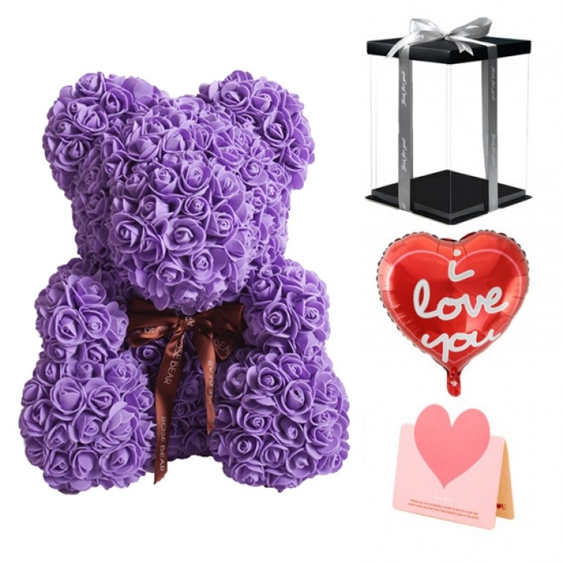 Purple Rose TePurple Rose Teddy Bear Flower Bear Best Gift for Mother's Day, Valentine's Day, Anniversary, Weddings and Birthday