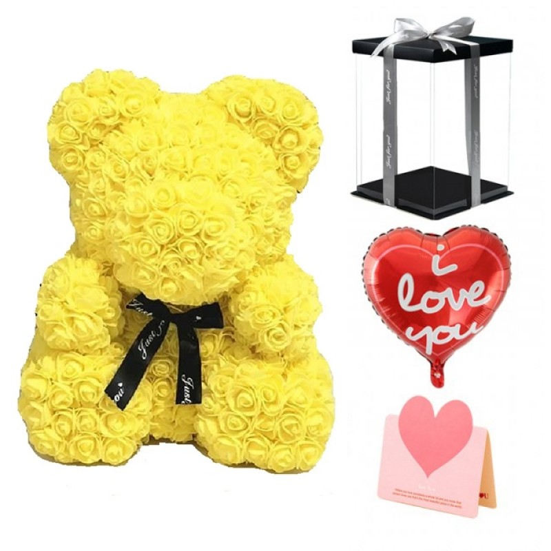 Yellow Rose Teddy Bear Flower Bear Best Gift for Mother's Day, Valentine's Day, Anniversary, Weddings and Birthday