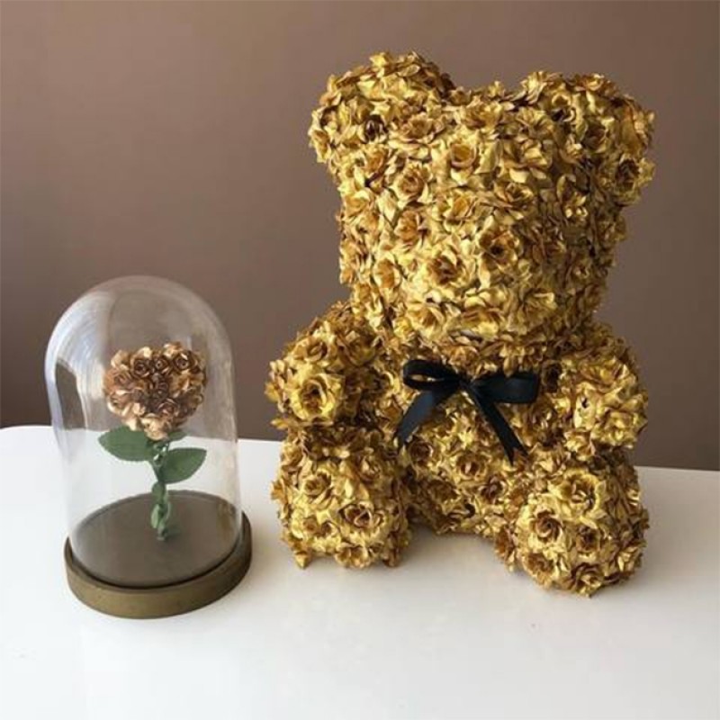 Golden Rose Teddy Bear Flower Bear Best Gift for Mother's Day, Valentine's Day, Anniversary, Weddings and Birthday