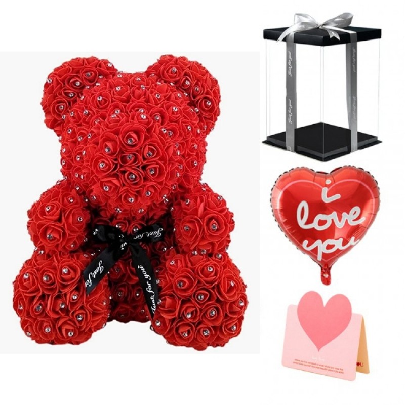 Diamond Red Rose Teddy Bear Flower Bear Best Gift for Mother's Day, Valentine's Day, Anniversary, Weddings and Birthday